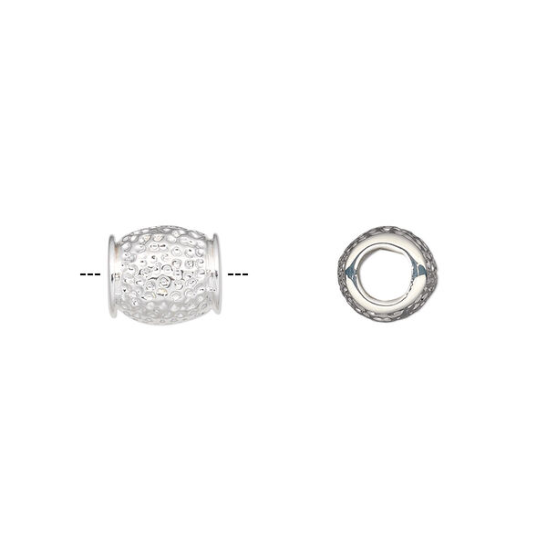Bead finding, imitation rhodium-plated "pewter" (zinc-based alloy), 9.5x8mm barrel with 4mm hole. Sold per pkg of 2. image number 0