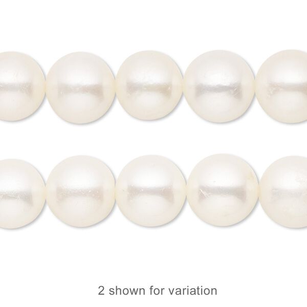 Pearl, cultured freshwater (bleached), white, 9-10mm round, B- grade, Mohs hardness 2-1/2 to 4. Sold per 15-1/2" to 16" strand. image number 0