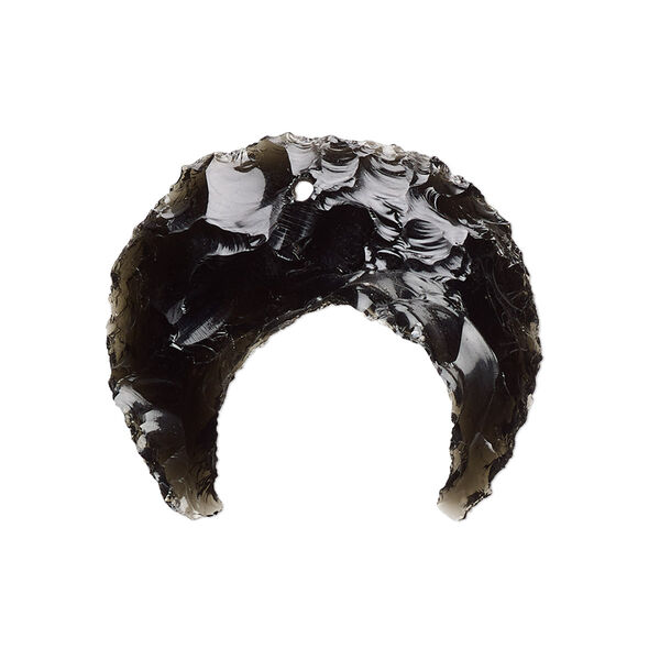 Drop, black obsidian (natural), 25x20mm-29x25mm hand-knapped naja, B grade, Mohs hardness 5 to 5-1/2. Sold individually. image number 0