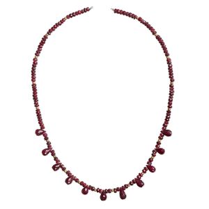 Ruby / sterling silver 1pkg1, faceted teardrop / faceted rondelle / round bead necklace base gold-plated 16 inch mixed sizes