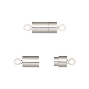 Clasp magnetic 1pkg1, 12x6mm barrel, silver-finished brass 1-strand