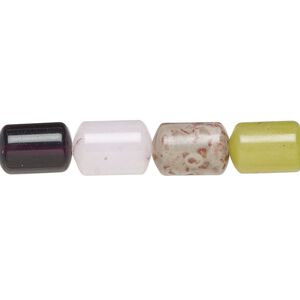Multi-gemstone / glass 1pkg1, drum bead 15 inch 11x8mm-12x9mm
