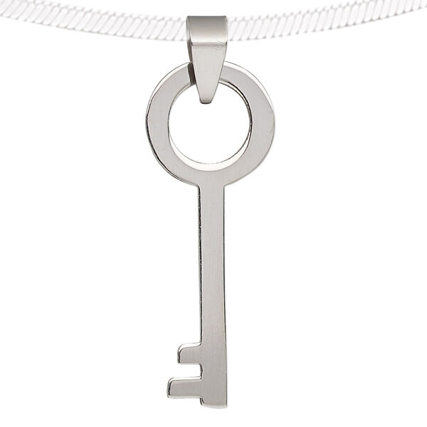 Pendant, stainless steel, 40x15mm key. Sold individually. image number 0