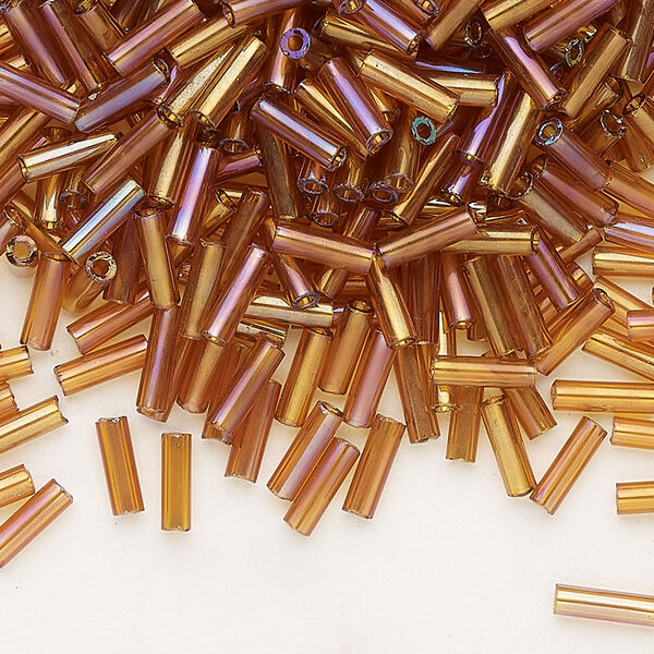 Bead, Preciosa Ornela Czech glass, bugle bead, pkg/500g, 1/4 inch, rainbow translucent dark topaz, (11090). image number 0