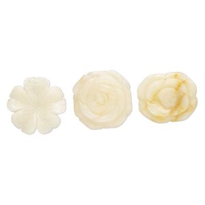 Golden "jade" 1pkg3, top-drilled carved flower focal natural mix 40x34mm-40x40mm
