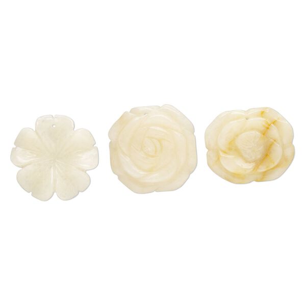 Golden "jade" 1pkg3, top-drilled carved flower focal natural mix 40x34mm-40x40mm image number 0