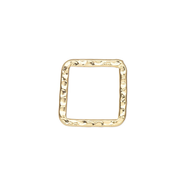Component, gold-plated steel, 16x16mm double-sided hammered flat open square. Sold per pkg of 10. image number 0