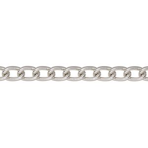 Chain, silver-finished aluminum, 4.4mm curb. Sold per pkg of 5 feet.
