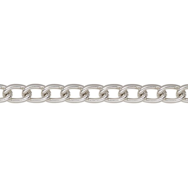 Chain, silver-finished aluminum, 4.4mm curb. Sold per pkg of 5 feet. image number 0