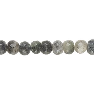 Black spotted quartz 1pkg1, hand-cut faceted uneven round / rondelle bead natural 14 inch 6-7mm / 7x5mm