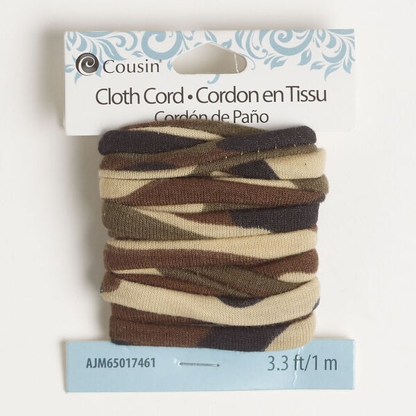Cord 1pkg1, fabric, green / brown / tan, 5mm flat round with camouflage pattern, 1 meter section. image number 0