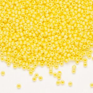 Seed bead, Preciosa Ornela Czech glass, pkg/500g, #11 rocaille, opaque terra dyed yellow luster chalkwhite, (16386).