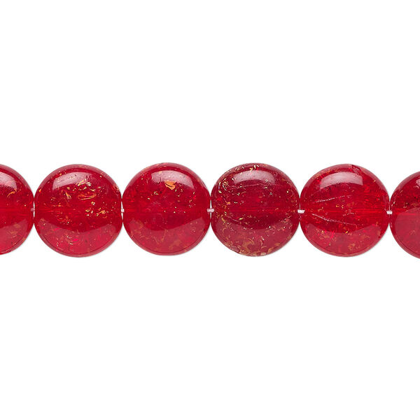 Bead, Czech crackle glass, ruby red, 10mm flat round. Sold per 15-1/2" to 16" strand, approximately 40 beads. image number 0