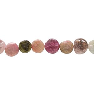 Multi-tourmaline 1pkg1, hand-cut flat round bead 8 inch 6-8mm