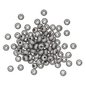 Bead, antique silver-plated brass, 4.5x3mm corrugated saucer. Sold per pkg of 100.