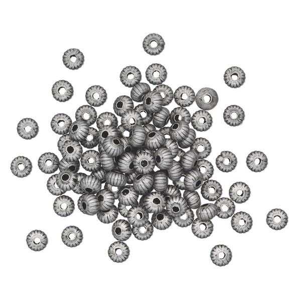 Bead, antique silver-plated brass, 4.5x3mm corrugated saucer. Sold per pkg of 100. image number 0