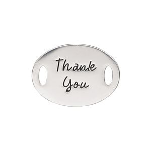 Link, antique silver-finished "pewter" (zinc-based alloy), 26x19mm single-sided flat oval with "Thank You." Sold individually.