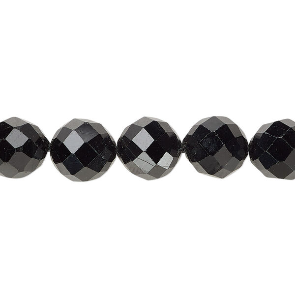 Bead, black tourmaline (natural), 10mm hand-cut faceted round, B+ grade, Mohs hardness 7 to 7-1/2. Sold per 15-1/2" to 16" strand. image number 0