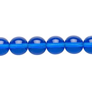 Bead, Czech glass druk, transparent light cobalt, 10mm round. Sold per 15-1/2" to 16" strand.