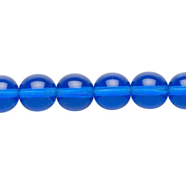 Bead, Czech glass druk, transparent light cobalt, 10mm round. Sold per 15-1/2" to 16" strand. image number 0