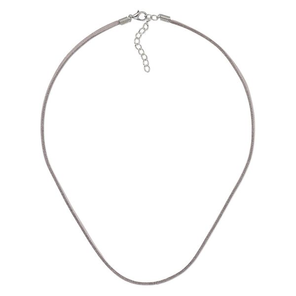 Necklace cord, faux suede with imitation rhodium-finished steel and "pewter" (zinc-based alloy), grey, 3mm wide, 18 inches with 2-inch extender chain and lobster claw clasp. Sold per pkg of 10. image number 0