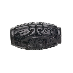 Jet 1pkg1, hand-carved oval bead natural 29x16mm