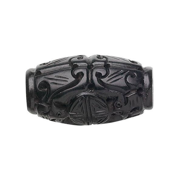 Jet 1pkg1, hand-carved oval bead natural 29x16mm image number 0