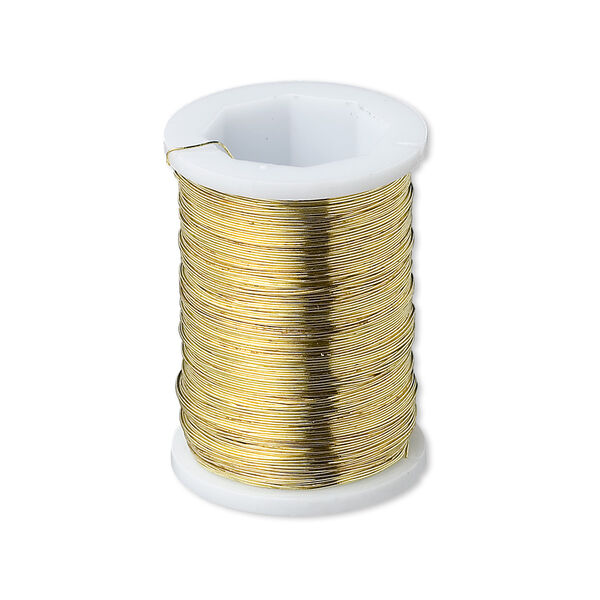 Wire, gold-plated brass, round, 31 gauge. Sold per pkg of (2) 24-yard spools. image number 0