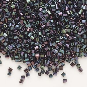 Seed bead, Dyna-Mites™, glass, pkg/40g, #11 2-cut hex, opaque iris peacock, (90401 11/0 2CUT).