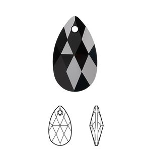 Drop 1pk jet, Crystal Passions® 22x13mm pendant pear 6106
