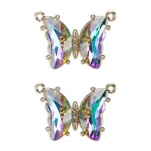 Connector, gold-finished brass, clear vitrail medium, 19x15mm butterfly with closed loop. Sold per pkg of 2.