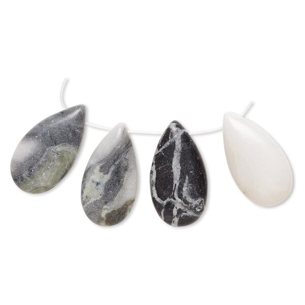 Green earth "jasper" 1pkg4, flat back puffed teardrop drop natural B- grade, 26x14mm-28x15mm image number 0