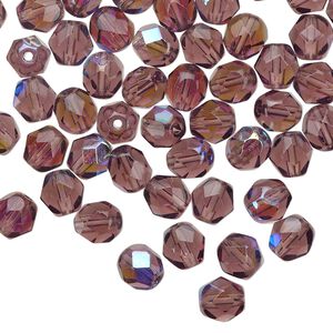 Bead 1pkg1 Czech fire-polished glass, 6mm faceted round, 1 mass translucent amethyst purple AB