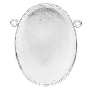 Connector, Almost Instant Jewelry®, fine silver, 41x31mm closed-back oval with 40x30mm oval bezel setting. Sold individually.