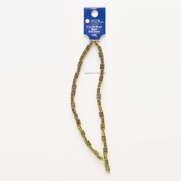 Bead, antique gold-finished "pewter" (zinc-based alloy), 7x5mm textured rectangle. Sold per 12-inch strand. image number 0