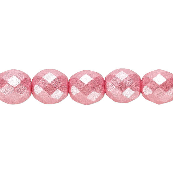 Bead, Czech fire-polished dipped décor glass, pearlescent dusty rose, 10mm faceted round. Sold per pkg of 600 (1/2 mass). image number 0