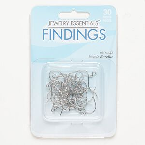 Ear wire fishhook 1pkg30 "pewter" (zinc-based alloy), 16mm / 2mm ball / open loop, 21 gauge silver-finished 15 pair