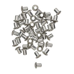 Eyelet, nickel-plated brass, 3.5mm with 3x2.4mm tube and 1.7mm inside diameter, fits 2.5-3.5mm hole. Sold per pkg of 50.