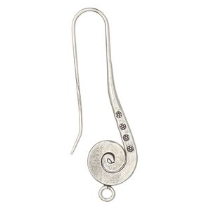 Ear wire fishhook 1pkg2 Hill Tribes sterling silver, 47mm / flat spiral stamped flower design / closed loop, 16 gauge antiqued 1 pair