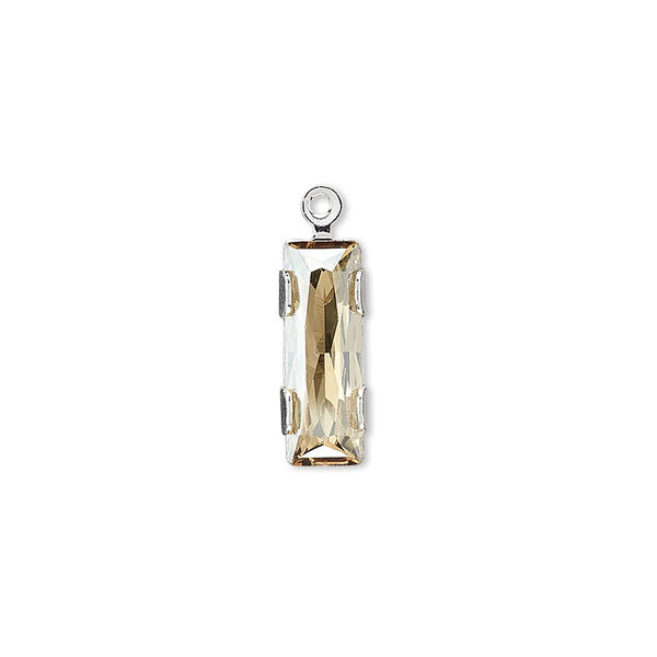 Drop 1pk crystal golden shadow silver plate, Crystal Passions® 19x6mm rectangle 11004 image number 0