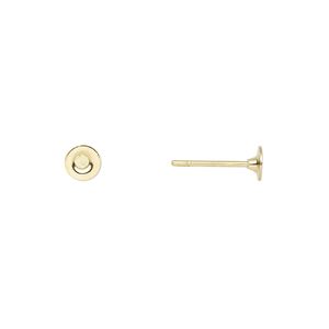 Earstud 1pkg100 gold-plated, 4mm flat pad, brass / steel 50 pair