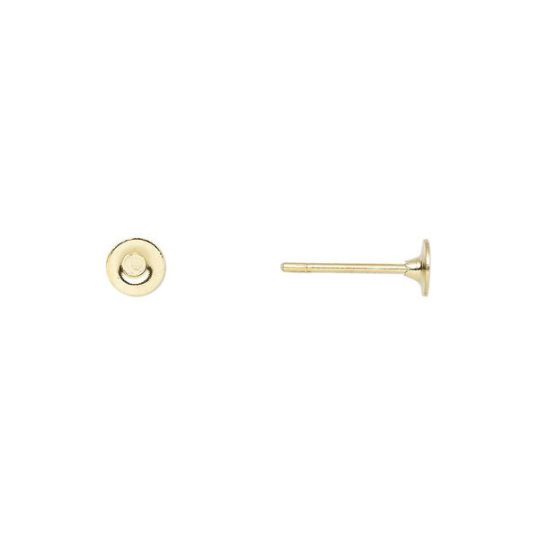 Earstud 1pkg100 gold-plated, 4mm flat pad, brass / steel 50 pair image number 0