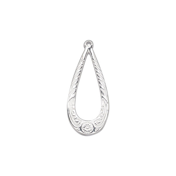 Drop, sterling silver, 22x10.5mm open teardrop with spiral design. Sold individually. image number 0