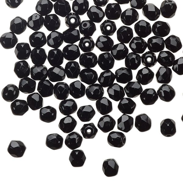 Bead 1pkg100 Czech fire-polished glass, 4mm faceted round, opaque jet black image number 0