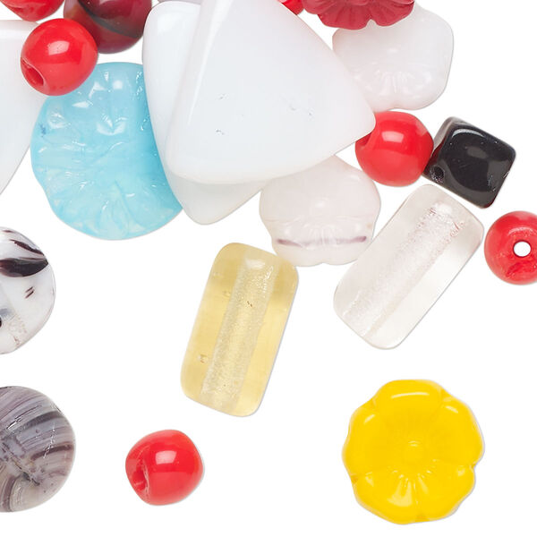 Bead mix 50pk opaque and translucent mixed colors, Preciosa Czech pressed glass 6-17mm mixed shapes image number 0