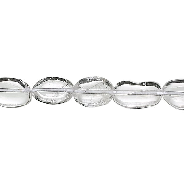 Bead, quartz crystal (natural), 10x7mm hand-cut flat oval, B- grade, Mohs hardness 7. Sold per 15" to 16" strand. image number 0