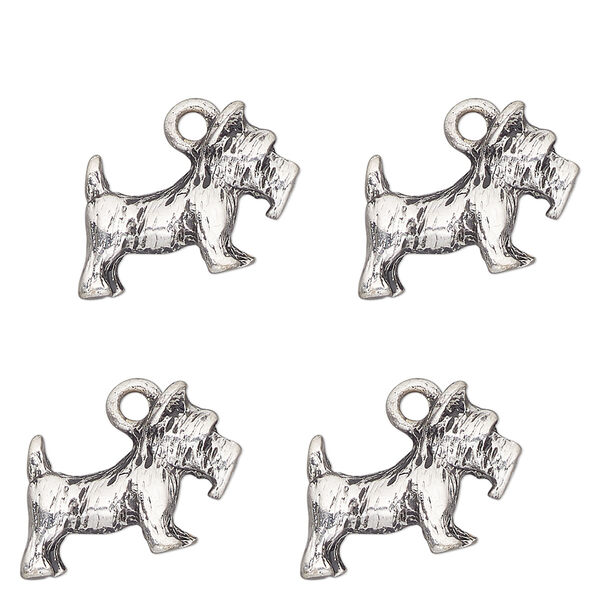 Charm, antique silver-finished "pewter" (zinc-based alloy) , 18x10mm single-sided schnauzer. Sold per pkg of 4. image number 0
