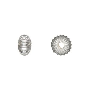 Bead, silver-plated brass, 10x6mm corrugated rondelle. Sold per pkg of 10.