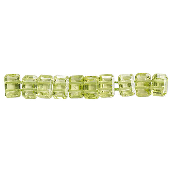 Bead, peridot (natural), 6x4mm faceted emerald-cut, double-drilled, B grade, Mohs hardness 6-1/2 to 7. Sold per pkg of 10. image number 0