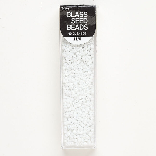 Seed bead, glass, pkg/40g, opaque white, #11 round. image number 0